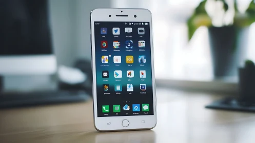 White Phone's Neon Playground: App Icons Dance in Digital Twilight.