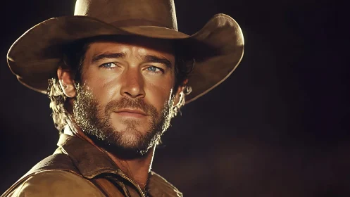 Western cowboy portrait in warm directional studio light.
