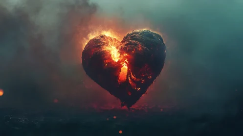 Luminous Heart Burning Against Teal Void.