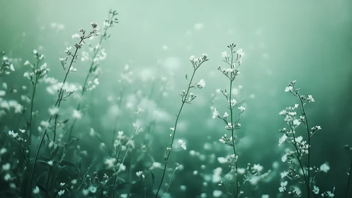 Soft-Focus Garden: White Flowers in Muted Green.