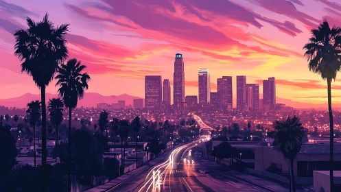Sunset skyline study renders Los Angeles in neon-lit gradients