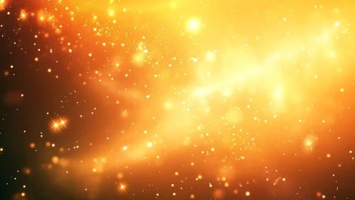 Golden bokeh nebula field glows with dense luminous particles