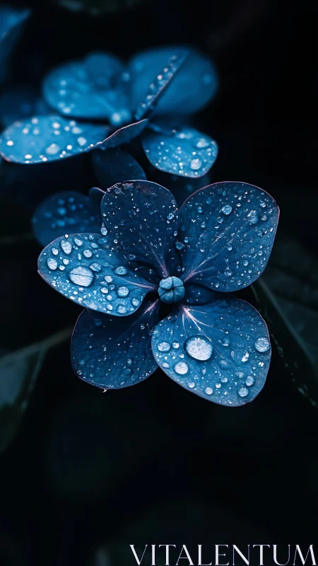 Dewdrops Jewel the Deep Blue Petals with Morning Sparkle