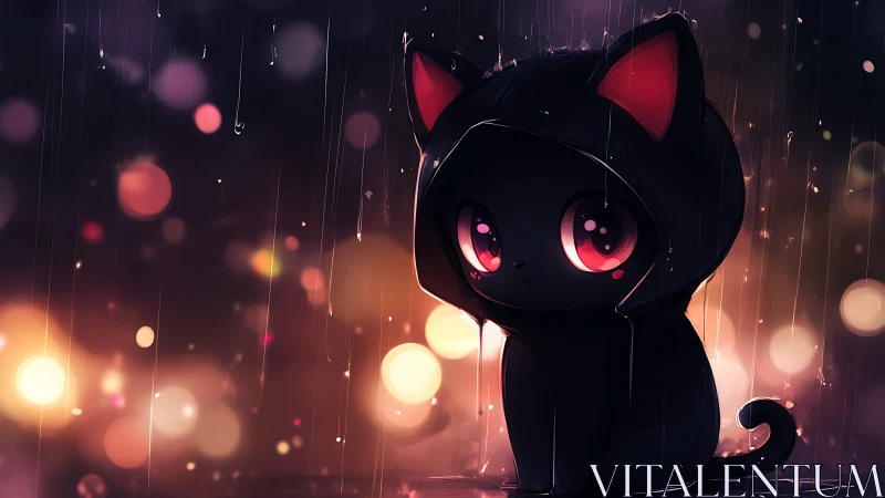 Sweet rainy night with a shy hooded black kitten.
