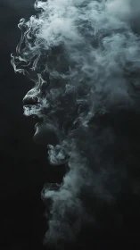 Human side profile emerges through drifting white smoke