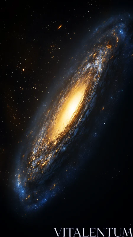 Spiral galaxy core blazing with golden stellar streams.