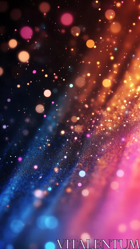 Vibrant bokeh nebula with diagonal cosmic light trails.