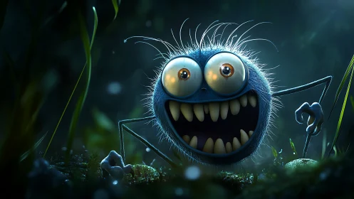 Moonlit Fuzzball Gremlin Grinning Through the Undergrowth.