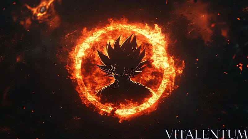 Blazing warrior silhouette crowned by a roaring solar ring.