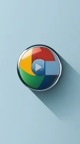 Circular media icon with colorful segments and play button.