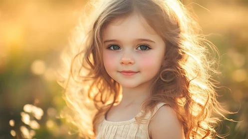 Young child with golden light and wavy reddish-brown hair.