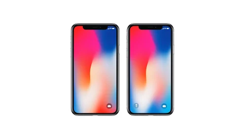 Dual iPhone X Devices with Distinctive Lock Screen Interface Variants.