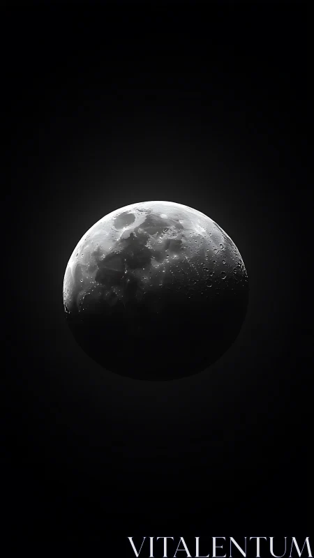 Moon in stark monochrome against deep black void.
