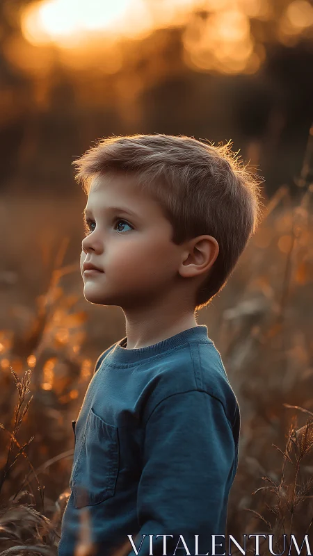 Young boy in profile at golden hour.