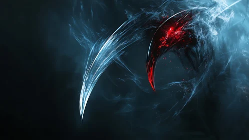 Dual arc blades in elemental energy collision field.