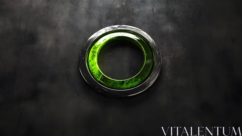 Futuristic Green Metallic Ring on Dark Textured Background.