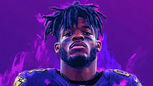 Purple gridiron portrait channels intense athletic focus.