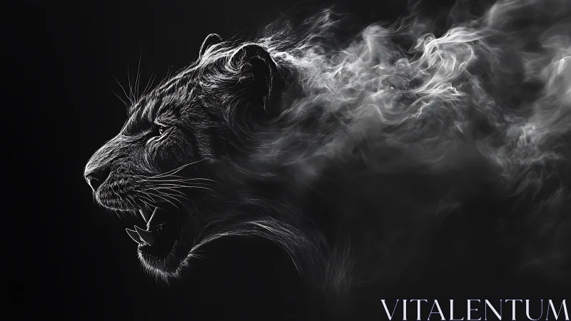 Roaring smoky panther head dissolves into swirling darkness