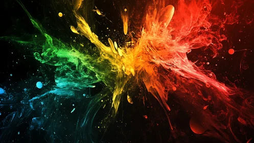 Exploding spectrum of liquid color ignites a dark canvas