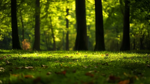 Sunlit Forest Floor: Where Emerald Shadows Dance with Golden Light.