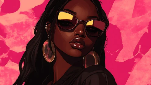 Digital portrait shows woman in sunglasses against pink backdrop