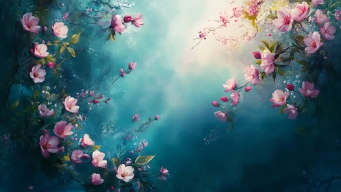 Pink Blossoms Drift Through Turquoise Dreams