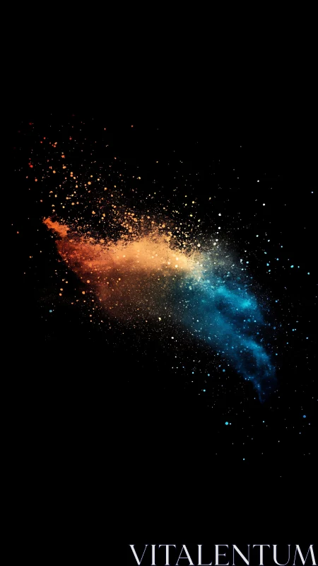 Bicolor cosmic powder burst cuts through deep black void.