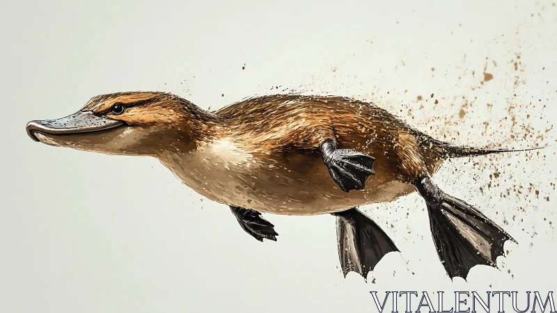 Side profile digital rendering of a swimming platypus.