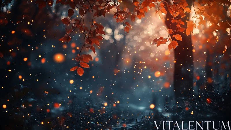 Autumn Foliage Against Luminous Bokeh Dreamscape.