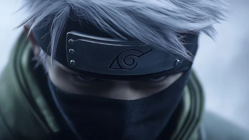 Close-up ninja portrait uses shallow depth and metallic headband shading