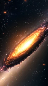 Digital painting of luminous spiral galaxy in deep space.