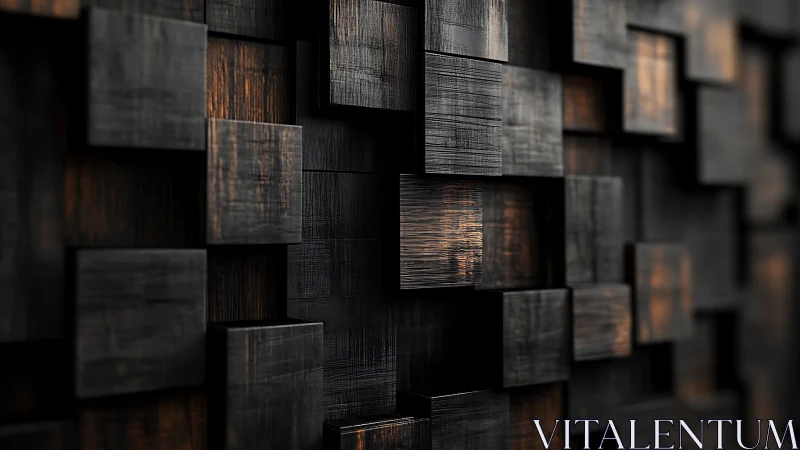 Layered wooden cubes form a dramatic geometric wall relief