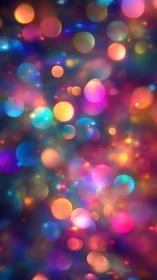 Vibrant multicolor bokeh orbs on dark abstract background.