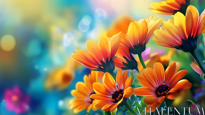 Gerbera Daisies with Color Gradient and Blurred Background