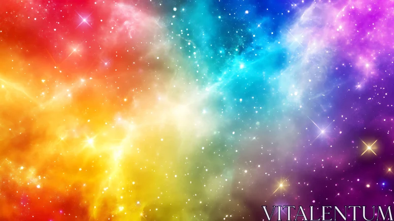 Color-saturated nebula field spans full spectrum against stars