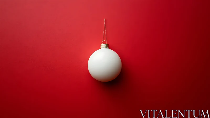 Matte white bauble suspended on uniform red background surface