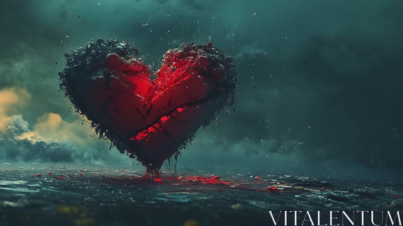 Luminous Heart Form Suspended in Turbulent Teal Atmosphere.