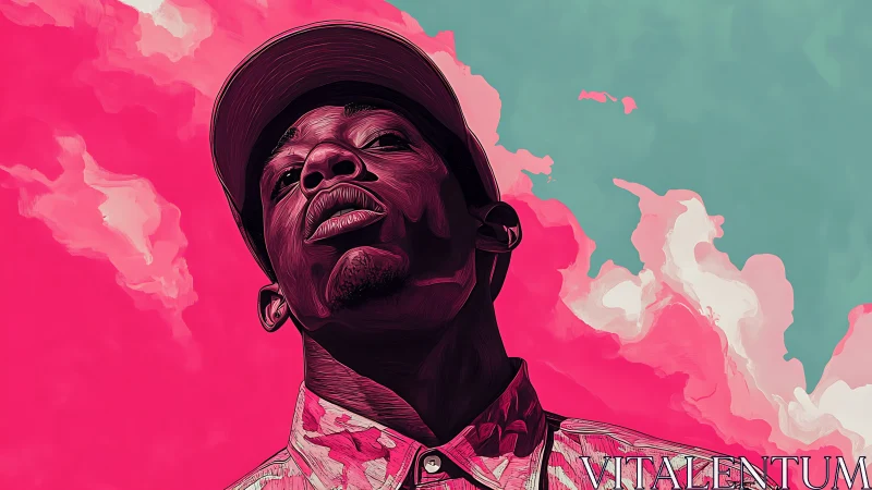 Neon clouds salute a confident portrait in bold gradients