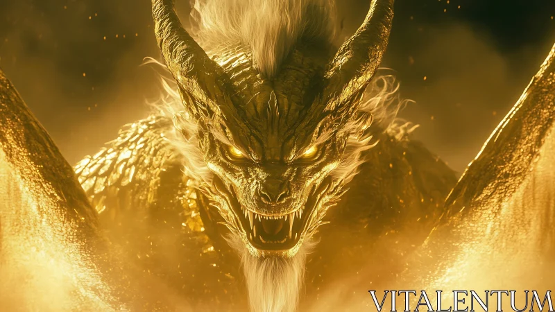 Golden infernal dragon rendered in cinematic molten light.