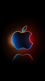 Neon apple emblem glows over a dark tech twilight pool.