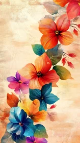 Vertical Floral Cascade in Watercolor and Oil Techniques.