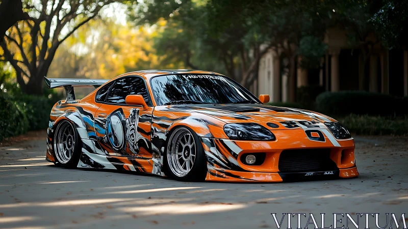 Custom orange race car glows with bold street-ready energy