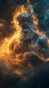 Horned ember titan folds storms of fire around his heart