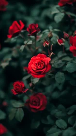 Crimson Roses Dance Against Moody Emerald Garden Shadow