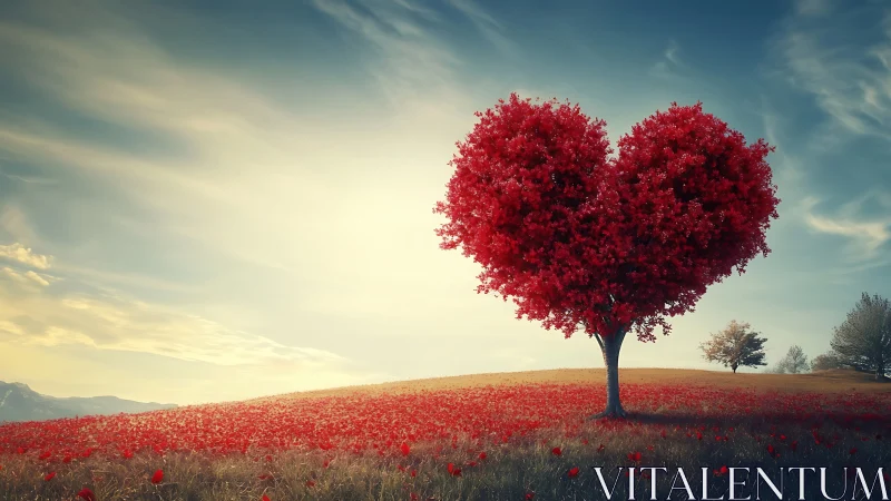 Crimson Heart Tree Flourishes Across Scarlet Meadow.
