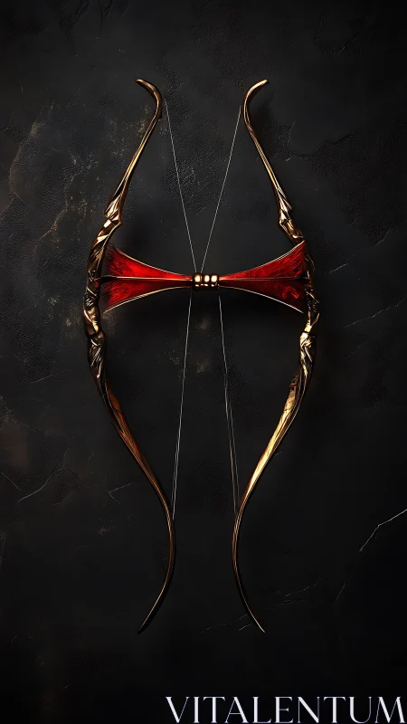 Ornate crimson recurve bow rendered as dark 3D showcase