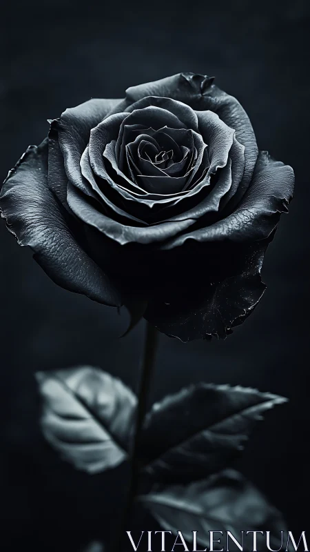 Single dark rose in close-up against deep shadowed background.