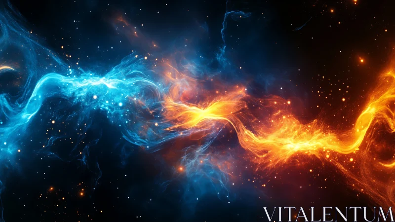 Celestial fire and ice streams colliding in radiant cosmic duel.