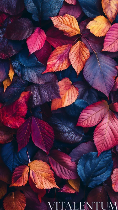Autumn leaves create dense multicolor tapestry in close view