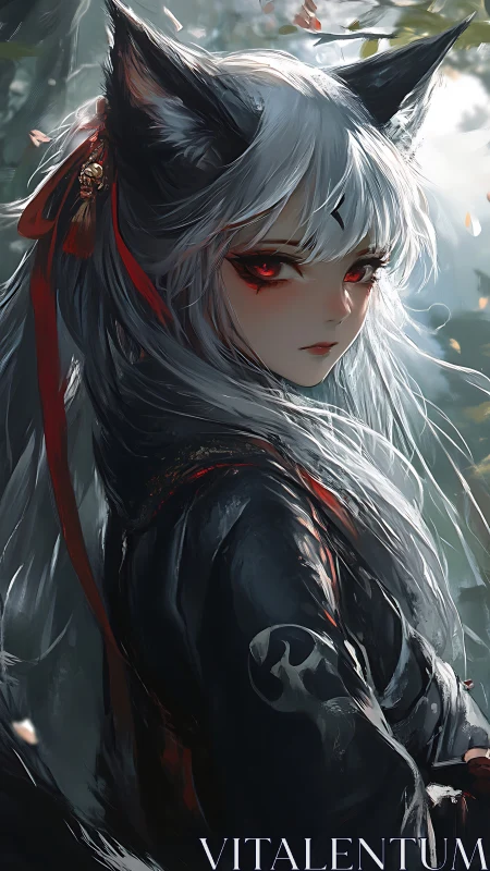 Fox-eared warrior in backlight renders dramatic red contrast